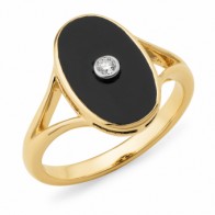 9ct yellow gold oval onyx & diamond ring split band