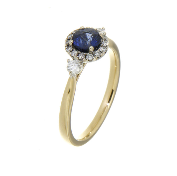 18ct yellow & white gold blue sapphire & diamond set cluster ring