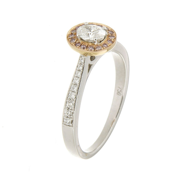 18ct white & rose gold oval diamond & Argyle pink diamond cluster ring